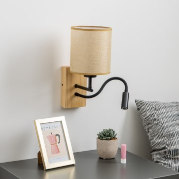 Brilagi - LED Candeeiro de parede flexível NUBILA WOOD 1xE27/25W/230V + LED/3W carvalho/castanho claro