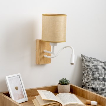 Brilagi - LED Candeeiro de parede flexível NUBILA WOOD 1xE27/25W/230V + LED/3W carvalho/castanho claro