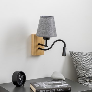 Brilagi - LED Candeeiro de parede flexível NUBILA WOOD 1xE27/25W/230V + LED/3W carvalho/cinzento