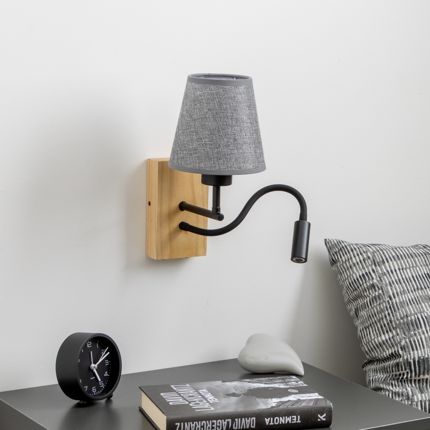 Brilagi - LED Candeeiro de parede flexível NUBILA WOOD 1xE27/25W/230V + LED/3W carvalho/cinzento