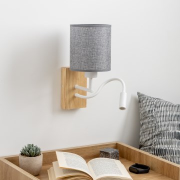 Brilagi - LED Candeeiro de parede flexível NUBILA WOOD 1xE27/25W/230V + LED/3W carvalho/cinzento
