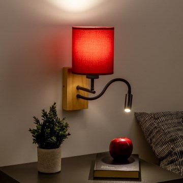 Brilagi - LED Candeeiro de parede flexível NUBILA WOOD 1xE27/25W/230V + LED/3W carvalho/Pompeiano vermelho