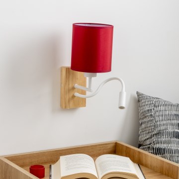 Brilagi - LED Candeeiro de parede flexível NUBILA WOOD 1xE27/25W/230V + LED/3W carvalho/Pompeiano vermelho