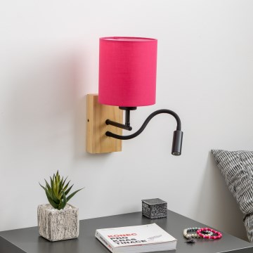 Brilagi - LED Candeeiro de parede flexível NUBILA WOOD 1xE27/25W/230V + LED/3W carvalho/rosa