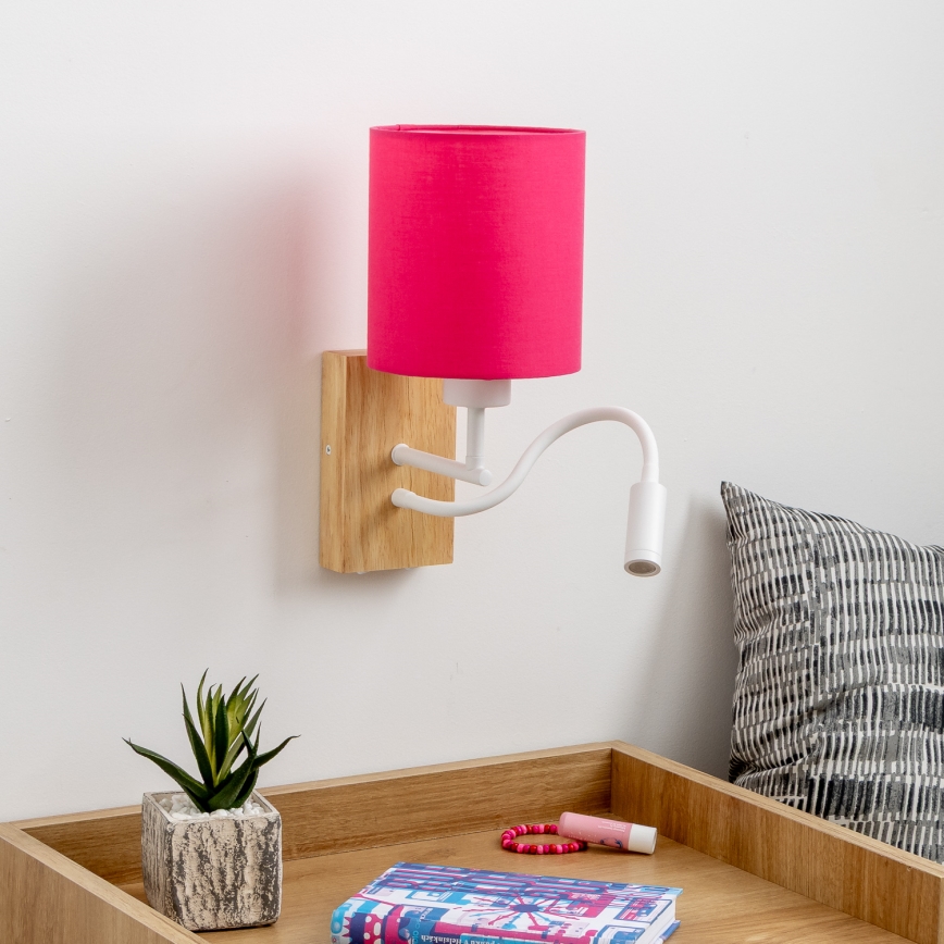 Brilagi - LED Candeeiro de parede flexível NUBILA WOOD 1xE27/25W/230V + LED/3W carvalho/rosa