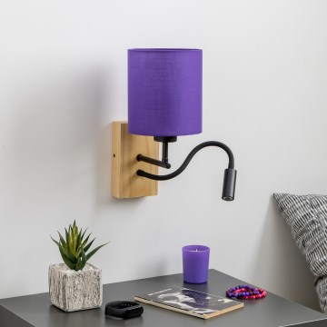 Brilagi - LED Candeeiro de parede flexível NUBILA WOOD 1xE27/25W/230V + LED/3W carvalho/roxo