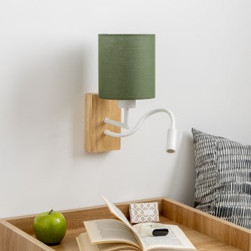 Brilagi - LED Candeeiro de parede flexível NUBILA WOOD 1xE27/25W/230V + LED/3W carvalho/verde