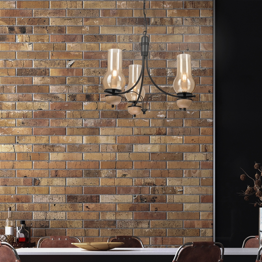 Brilagi - LED Candeeiro suspenso COTTAGE 3xE14/40W/230V faia/castanho