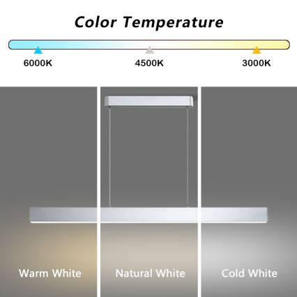 Brilagi - Luminária LED dimmável com cabo SLEEKLINE SMART LED/40W/230V 3000-6000K Wi-Fi Tuya prateada + controle remoto