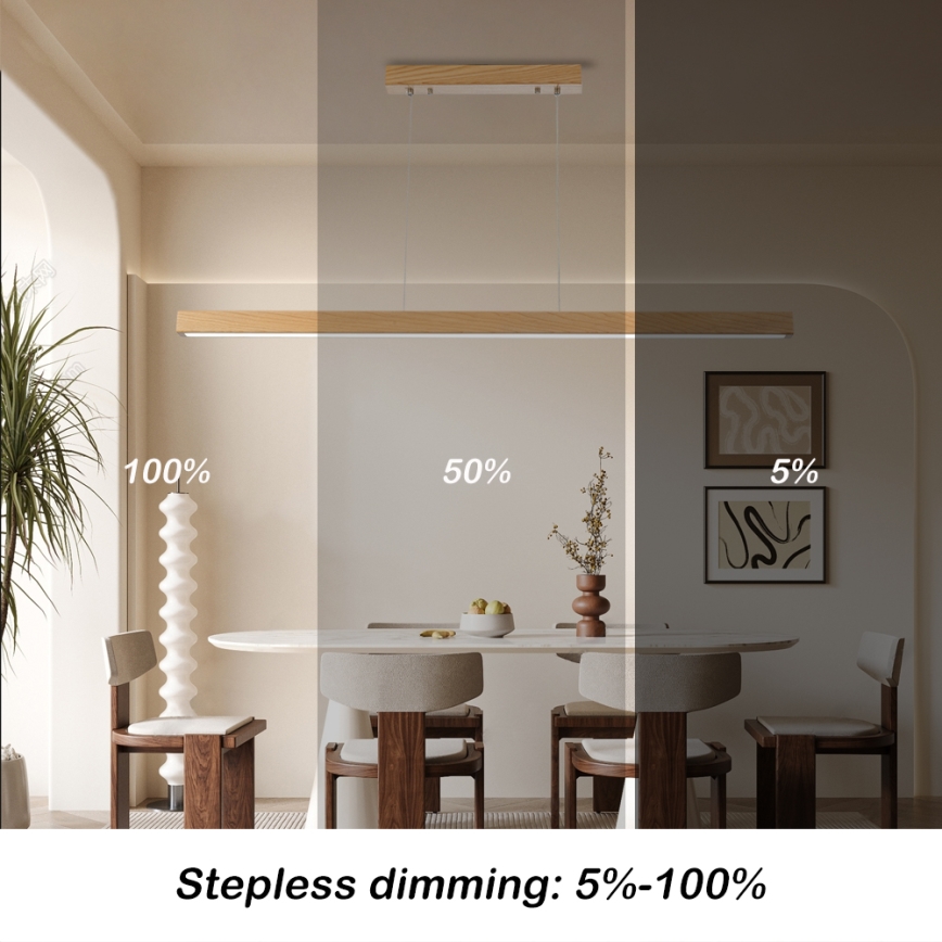 Brilagi - Lustre LED regulável suspenso por cabo OAK SMART LED/30W/230V Wi-Fi Tuya carvalho + comando remoto