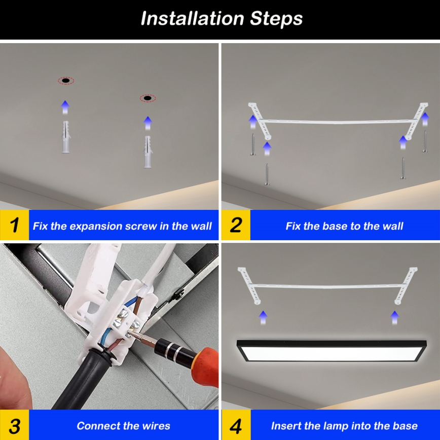 Brilagi - Luz de teto de banho regulável FRAME SMART LED/50W/230V 30x120 cm 3000-6000K IP44 preta + controle remoto