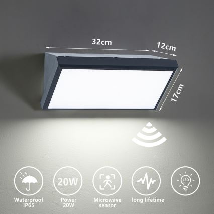 Brilagi - Luminária de parede LED exterior com sensor TRIANGLE LED/20W/230V antracite IP65