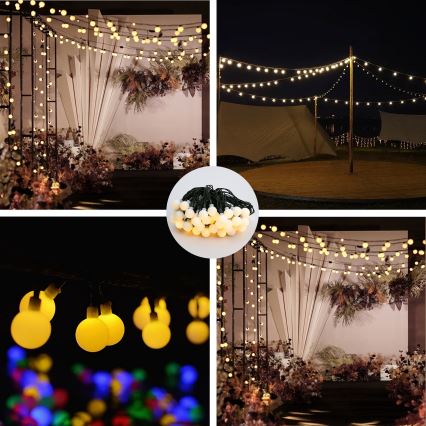 Brilagi - Fio decorativo solar LED BUBBLE 50xLED/8 funções 7m IP65 branco quente 600 mAh