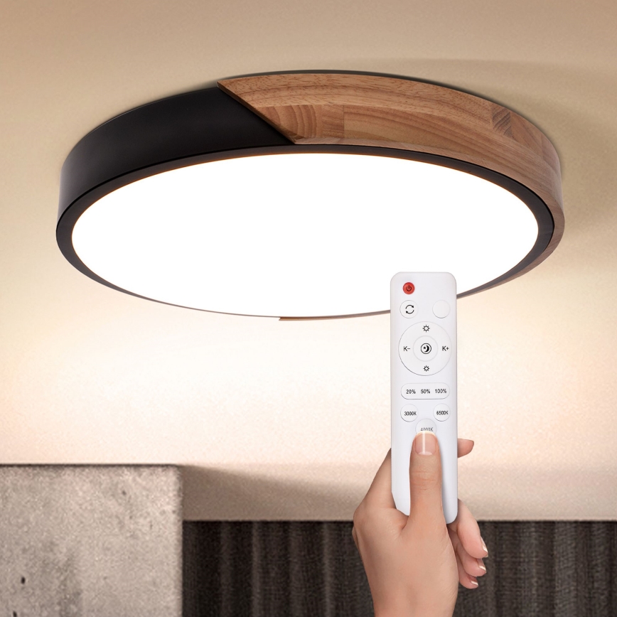 Brilagi - Luminária de teto LED dimmerizável PILANA LED/48W/230V 3000-6500K carvalho diâmetro 40 cm + controlo remoto