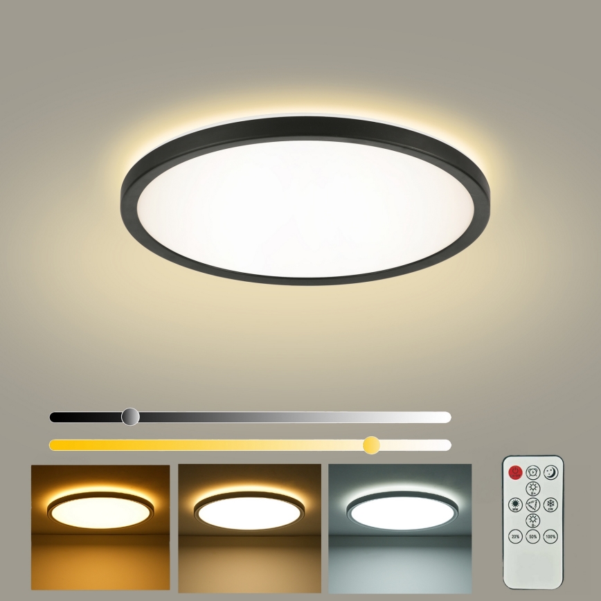 Brilagi - Luminária de teto LED dimmerizável ULTRA SLIM LED/18W/230V 2700-6500K diâmetro 30 cm preta + comando à distância
