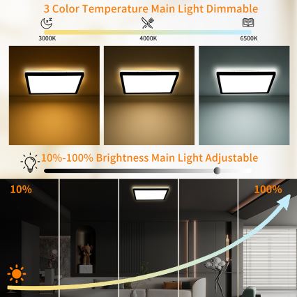 Brilagi - Luminária de teto LED dimmerizável ULTRA SLIM LED/18W/230V 2700-6500K 30x30 cm preta + comando à distância