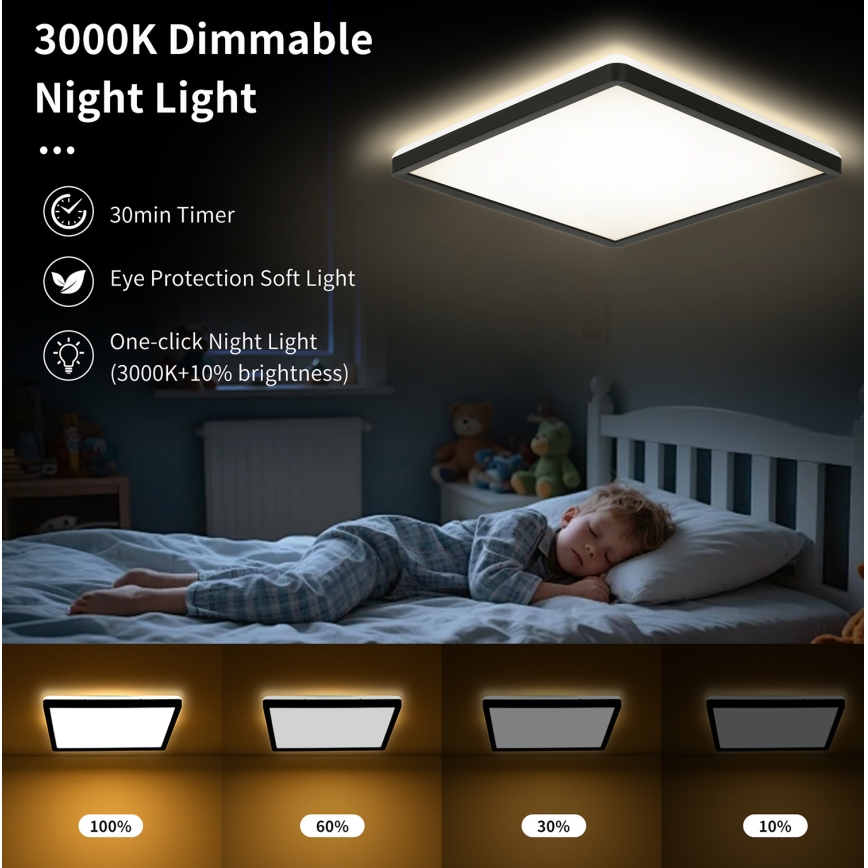 Brilagi - Luminária de teto LED dimmerizável ULTRA SLIM LED/18W/230V 2700-6500K 30x30 cm preta + comando à distância