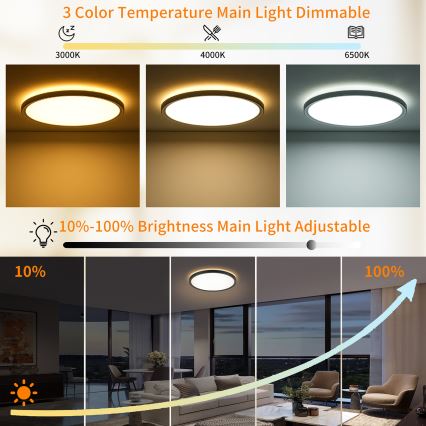 Brilagi - Luminária de teto LED dimmerizável ULTRA SLIM LED/24W/230V 2700-6500K diâmetro 42 cm preta + comando à distância