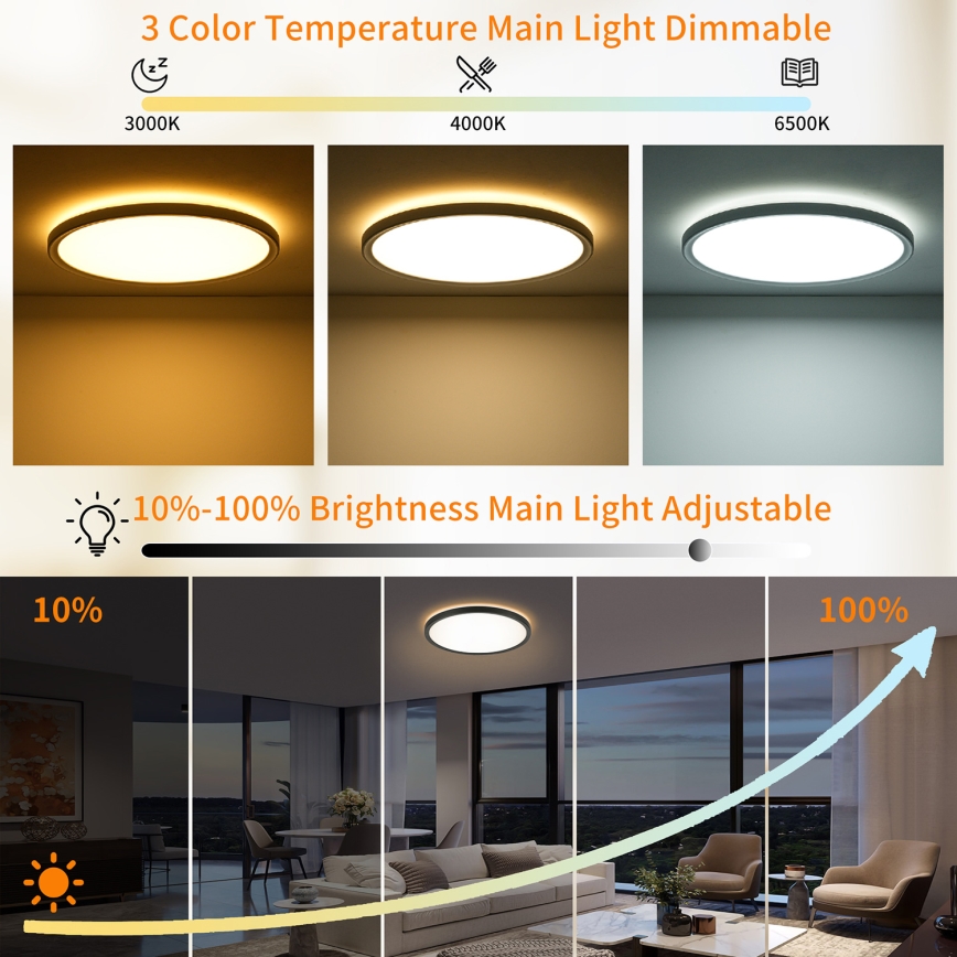 Brilagi - Luminária de teto LED dimmerizável ULTRA SLIM LED/24W/230V 2700-6500K diâmetro 42 cm preta + comando à distância