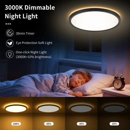 Brilagi - Luminária de teto LED dimmerizável ULTRA SLIM LED/24W/230V 2700-6500K diâmetro 42 cm preta + comando à distância