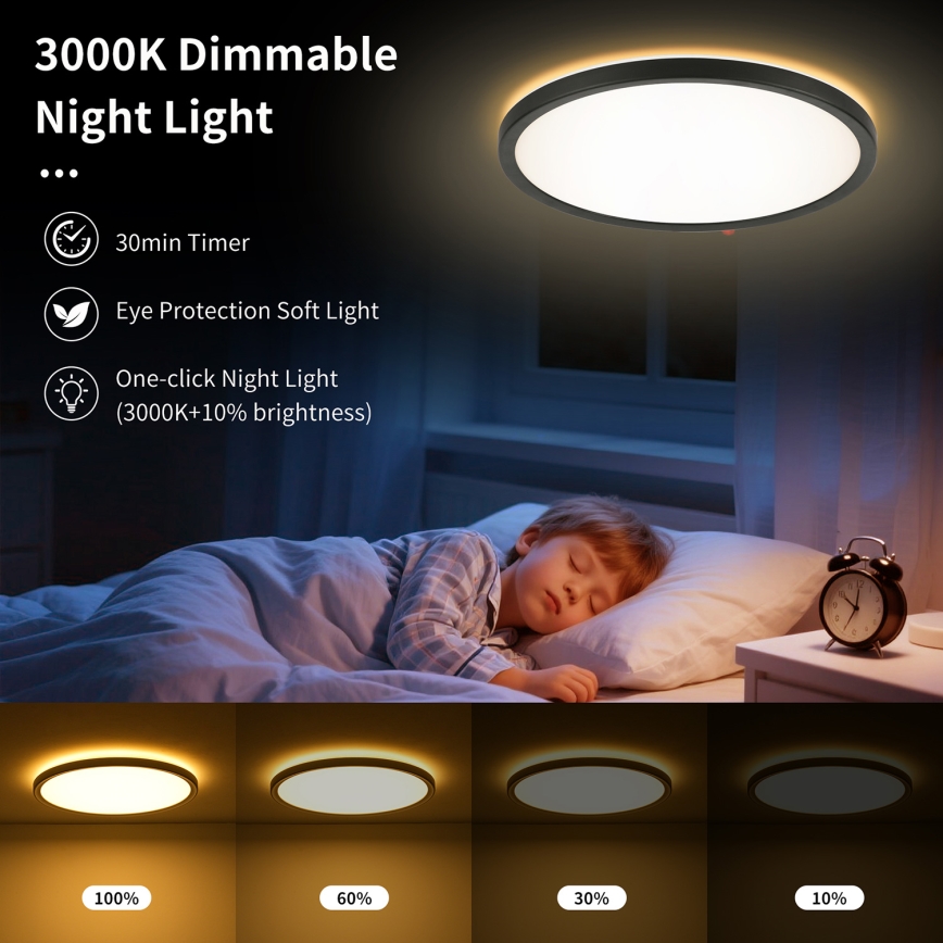 Brilagi - Luminária de teto LED dimmerizável ULTRA SLIM LED/24W/230V 2700-6500K diâmetro 42 cm preta + comando à distância