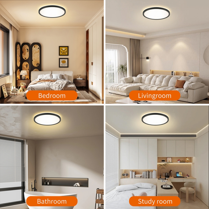 Brilagi - Luminária de teto LED dimmerizável ULTRA SLIM LED/24W/230V 2700-6500K diâmetro 42 cm preta + comando à distância
