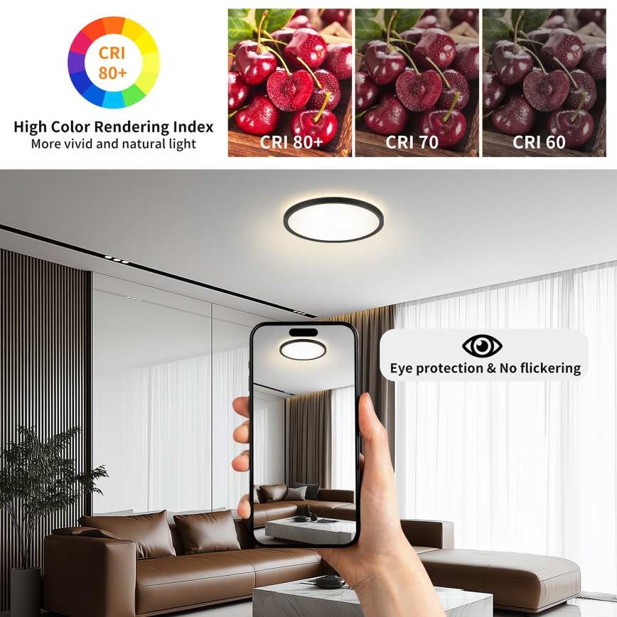 Brilagi - Luminária de teto LED dimmerizável ULTRA SLIM LED/24W/230V 2700-6500K diâmetro 42 cm preta + comando à distância