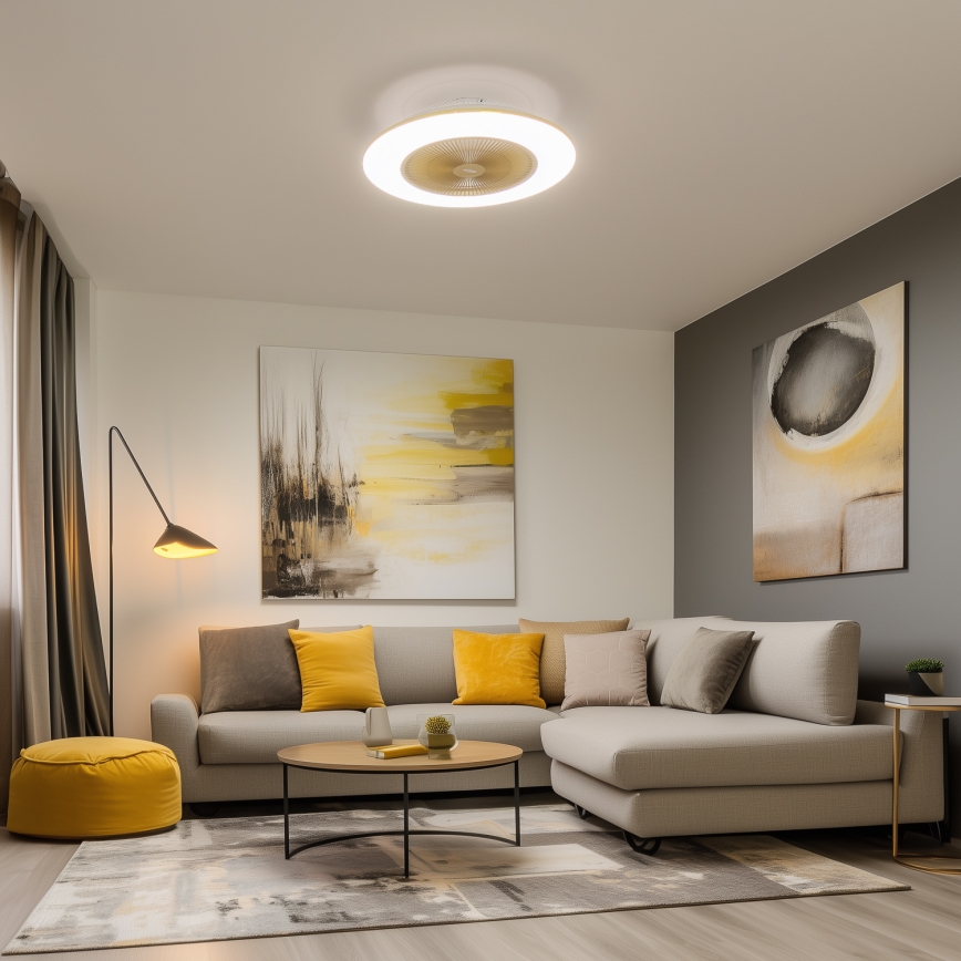 Brilagi - Luminária LED Regulável com Ventilador AURA LED/38W/230V 3000-6000K dourado + controlo remoto