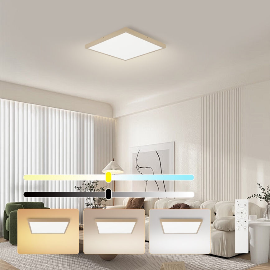 Brilagi - Candeeiro de tecto para casa de banho LED dimerizável FRAME SMART LED/50W/230V 60x60 cm 3000-6000K IP44 bege + comando remoto