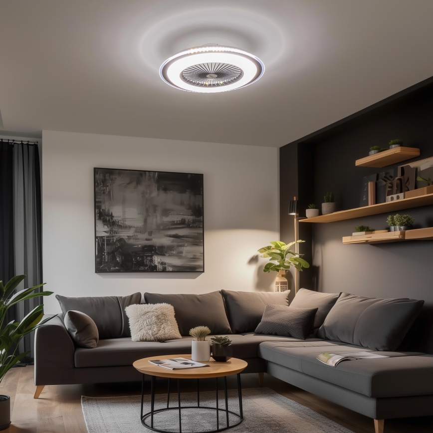 Brilagi - Luminária LED Regulável com Ventilador RONDA LED/48W/230V 3000-6000K preta + comando à distância