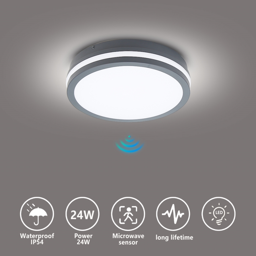 Brilagi - Luminária LED Exterior com Sensor BENE LED/24W/230V diâmetro 26 cm antracite IP54