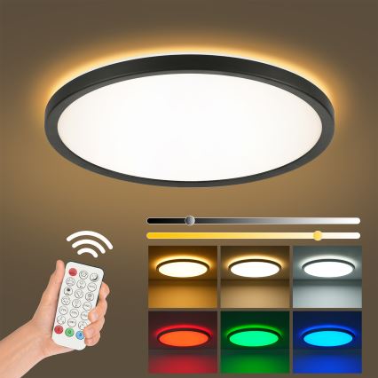 Brilagi - Luminária de teto LED RGBW dimmerizável ULTRA SLIM LED/18W/230V 2700-6500K diâmetro 30 cm preta + controlo remoto