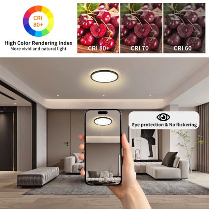 Brilagi - Luminária de teto LED RGBW dimmerizável ULTRA SLIM LED/18W/230V 2700-6500K diâmetro 30 cm preta + controlo remoto