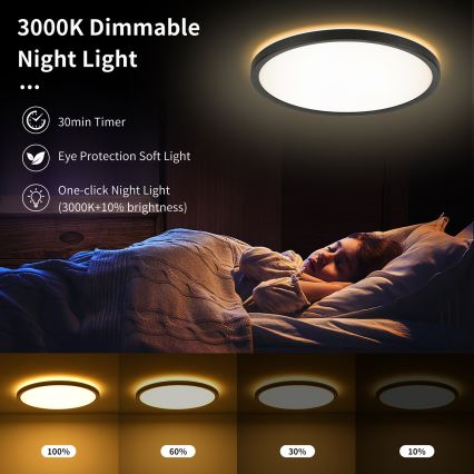 Brilagi - Luminária de teto LED RGBW dimmerizável ULTRA SLIM LED/18W/230V 2700-6500K diâmetro 30 cm preta + controlo remoto