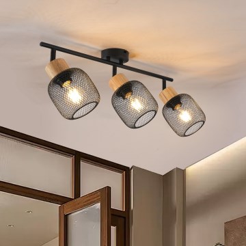 Brilagi - Luminária spot BASKLITE 3xE27/15W/230V madeira de seringueira/preta