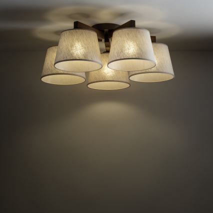 Brilagi - Lustre de tecto de montagem superficial LATTE 5xE27/60W/230V pinho/creme