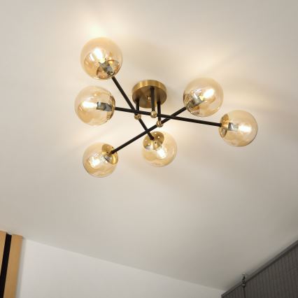 Brilagi - Lustre de tecto de montagem superficial MALIVA 6xE14/15W/230V dourado