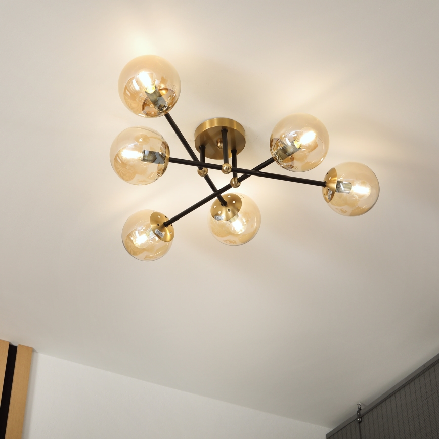 Brilagi - Lustre de tecto de montagem superficial MALIVA 6xE14/15W/230V dourado