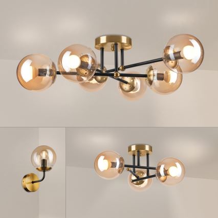 Brilagi - Lustre de tecto de montagem superficial MALIVA 6xE14/15W/230V dourado