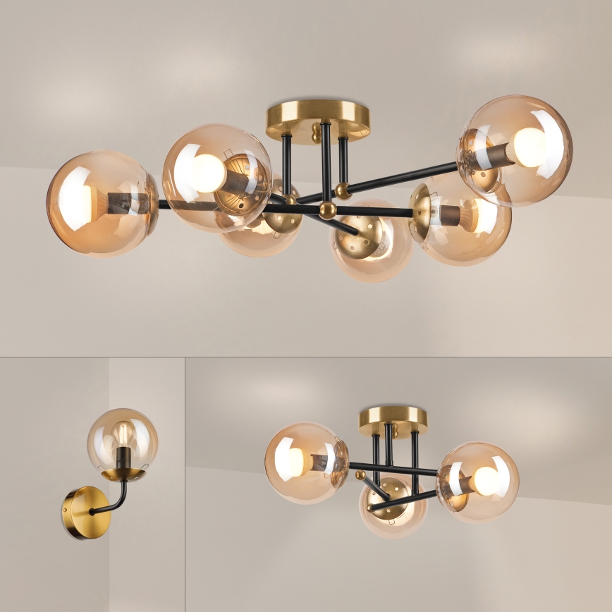Brilagi - Lustre de tecto de montagem superficial MALIVA 6xE14/15W/230V dourado