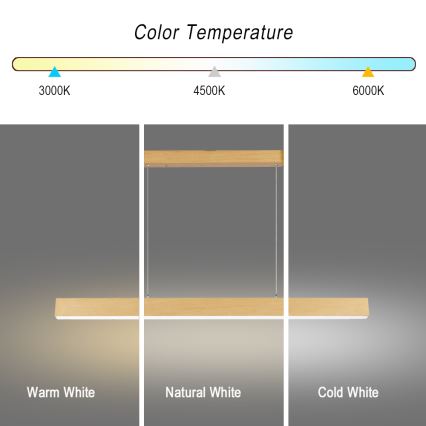 Brilagi - Lustre LED regulável SLEEKLINE SMART LED/40W/230V Wi‑Fi Tuya, acabamento em carvalho + comando remoto