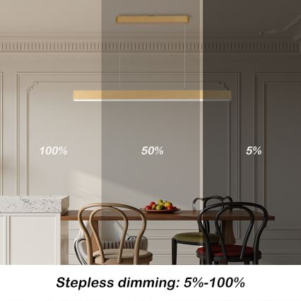 Brilagi - Lustre LED regulável SLEEKLINE SMART LED/40W/230V Wi‑Fi Tuya, acabamento em carvalho + comando remoto