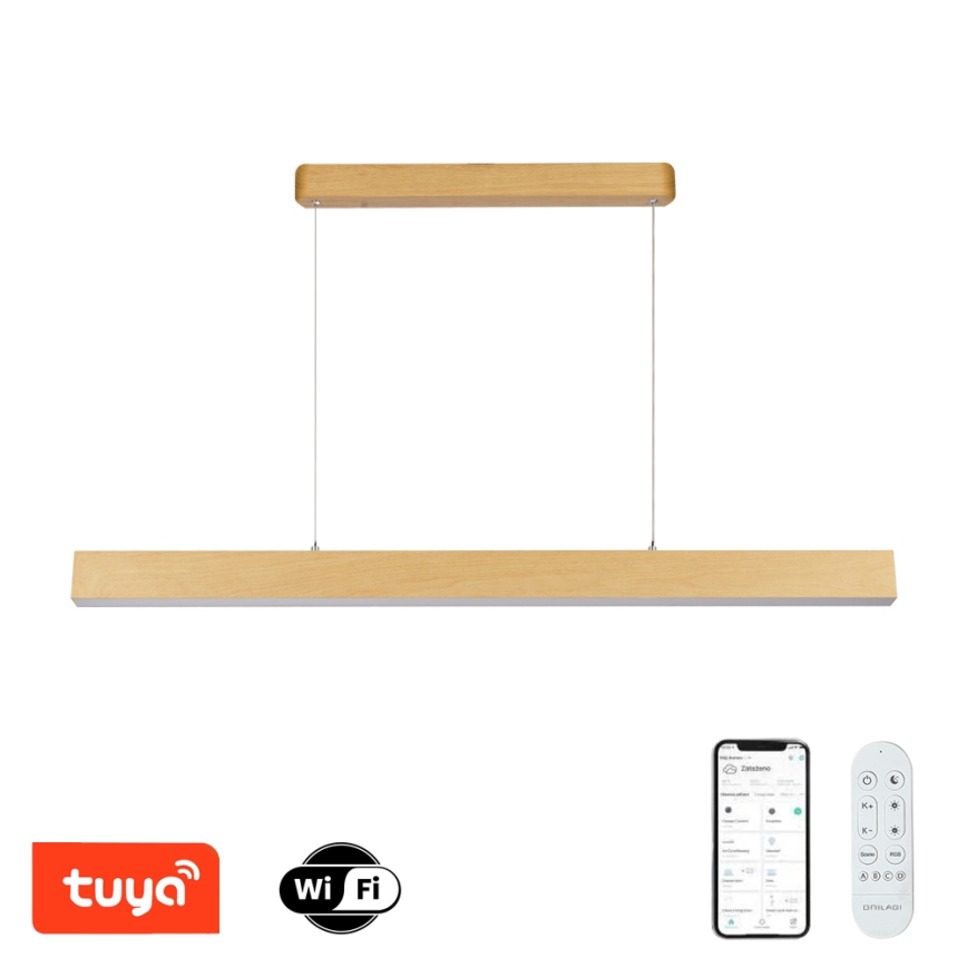 Brilagi - Lustre LED regulável SLEEKLINE SMART LED/40W/230V Wi‑Fi Tuya, acabamento em carvalho + comando remoto