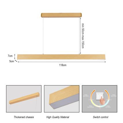 Brilagi - Lustre LED suspenso por cabo SLEEKLINE LED/40W/230V 3000/4500/6000K acabamento em carvalho