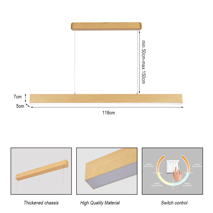 Brilagi - Lustre LED suspenso por cabo SLEEKLINE LED/40W/230V 3000/4500/6000K acabamento em carvalho