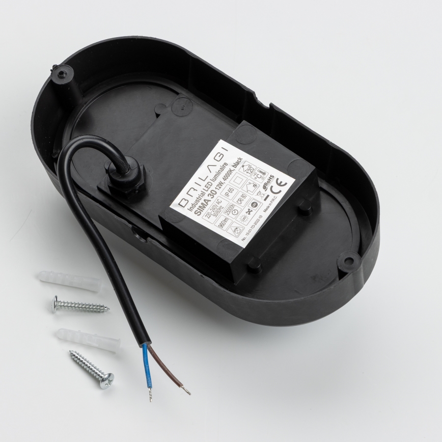 Brilagi - Luz industrial de teto LED SIMA LED/12W/230V IP65 preto antigo
