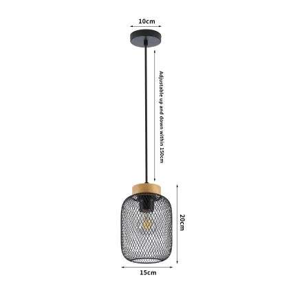 Brilagi - Pendente em cabo BASKLITE 1xE27/15W/230V madeira de seringueira/preto