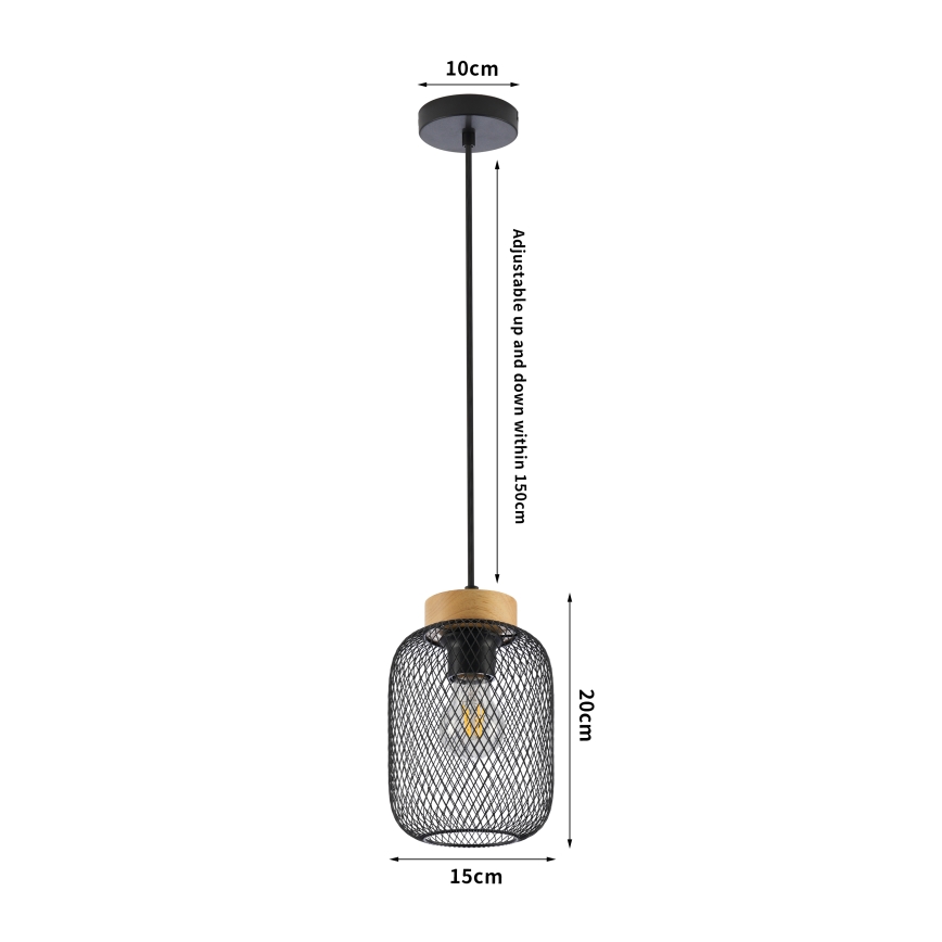 Brilagi - Pendente em cabo BASKLITE 1xE27/15W/230V madeira de seringueira/preto