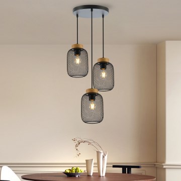 Brilagi - Pendente em cabo BASKLITE 3xE27/15W/230V madeira de seringueira/preto