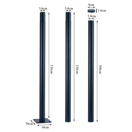 Brilagi - Poste metálico para iluminação exterior URBAN 3 m poste diâmetro 58 mate antracite